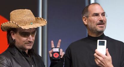 Bono y Steve Jobs, en la presentación de un nuevo iPod en 2004.