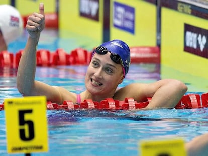 Mireia Belmonte celebra su triunfo.