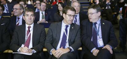 Los presidentes de Canarias, Fernando Clavijo; Galicia, Alberto Núñez Feijóo ; y Comunidad valenciana, Ximo Puig.