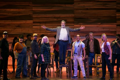 Escena del musical "Come from away", en un ensayo en el teatro Marquina, este miércoles.