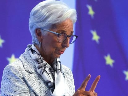 Christine Lagarde, presidenta del BCE, en la rueda de prensa del pasado jueves en Fráncfort.