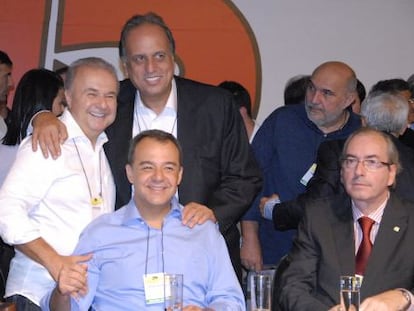 Cabral, Pez&atilde;o e Cunha em conven&ccedil;&atilde;o do PMDB no Rio.
