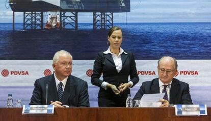 Rafael Ramírez, presidente de PDVSA, y Antonio Brufau, presidente de Repsol.