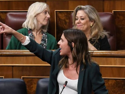 La ministra de Igualdad, Irene Montero, interviene en una sesión plenaria en el Congreso de los Diputados.