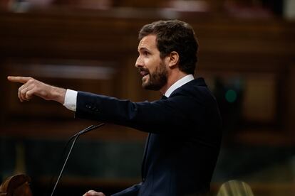 Pablo Casado, este miércoles, durante el debate del estado de alarma.