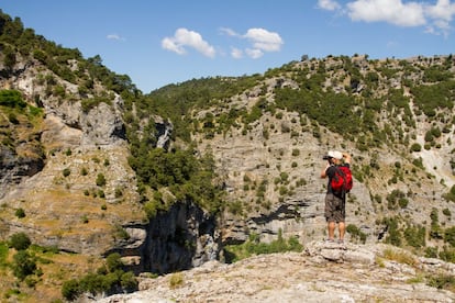 Su característico paisaje kárstico ha sido esculpido por el agua de los varios ríos que atraviesan el parque natural de los Calares del Río Mundo y de la Sima. Está dominado por los escarpes calizos, los cañones fluviales, los calares (donde abunda la piedra caliza), las simas, las dolinas (depresiones en forma circular) y las uvalas (formadas por la unión de dos o más dolinas). También es una zona de cuevas, entre las que destaca el complejo de la <a href="https://elviajero.elpais.com/elviajero/2017/08/03/actualidad/1501768391_945332.html" target="_blank">Cueva de los Chorros del Mundo y el Nacimiento del Río Mundo</a> (en la imagen). En total, más de 19.000 hectáreas de Castilla-La Mancha divididas en cinco parajes: Calar del Mundo, Calar de En Medio, Chorros del río Mundo, Poljé de la Cañada de los Mojones, Sierra del Cujón y Calar de la Sima. <br></br> Más información: <a href="https://areasprotegidas.castillalamancha.es/rap/espacios-naturales-protegidos/enp-parque-natural/parque-natural-calares-del-mundo-y-de-la-sima" target="_blank">areasprotegidas.castillalamancha.es</a>