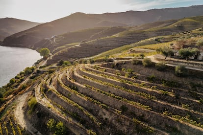 Vista aérea del paisaje de Pinhão un pequeño pueblo de poco más de 800 habitantes a orillas del Duero.