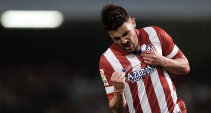 David Villa celebra uno de sus dos goles ante el Celta. 