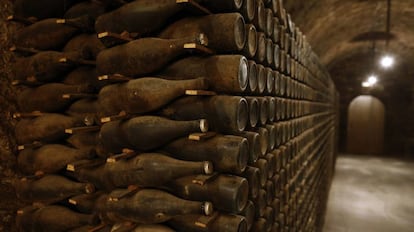 Botellas de cava en la bodega de Freixenet en Sant Sadurni d&#039;Anoia, Barcelona.