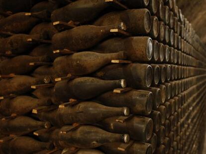 Botellas de cava en la bodega de Freixenet en Sant Sadurni d'Anoia, Barcelona.