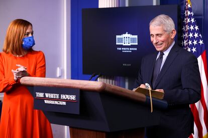 El director del Instituto Nacional de Enfermedades Infecciosas de Estados Unidos, Anthony Fauci, en la sala de prensa de la Casa Blanca, este jueves.