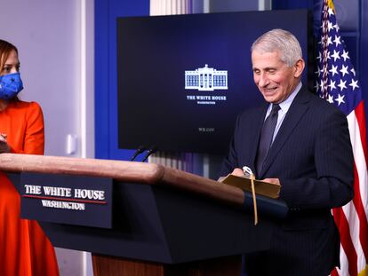 El director del Instituto Nacional de Enfermedades Infecciosas de Estados Unidos, Anthony Fauci, en la sala de prensa de la Casa Blanca, este jueves.