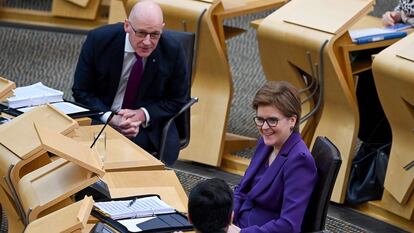 La ministra principal de Escocia, Nicola Sturgeon, el pasado jueves en el Parlamento de Holyrood, en Edimburgo.