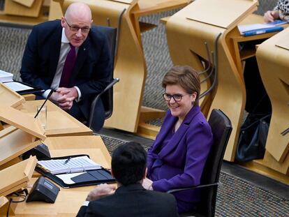 La ministra principal de Escocia, Nicola Sturgeon, el pasado jueves en el Parlamento de Holyrood, en Edimburgo.