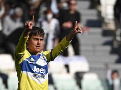 Dybala festeja su último gol a la Salernitana, este fin de semana pasado.