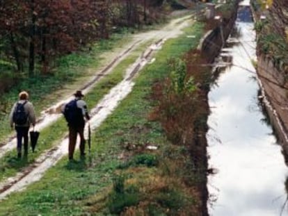 Dos excursionistas pasean por el término municipal de San Martín de la Vega