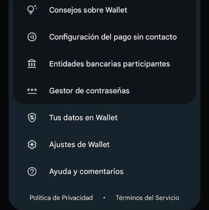 Ajustes Google Wallet