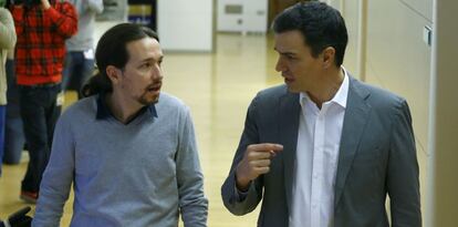 Pablo Iglesias and Pedro Sánchez.