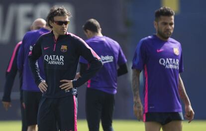 Luis Enrique, en el entrenamiento de esta mañana.