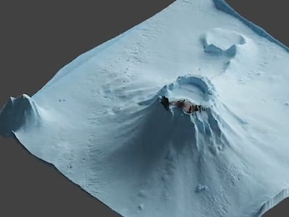 Imagen 3d del volcán submarino en Tonga.