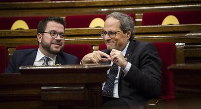 Quim Torra y Pere Aragonès en el Parlament.