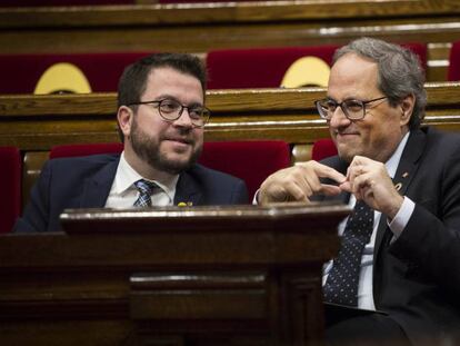 Quim Torra y Pere Aragonès en el Parlament.