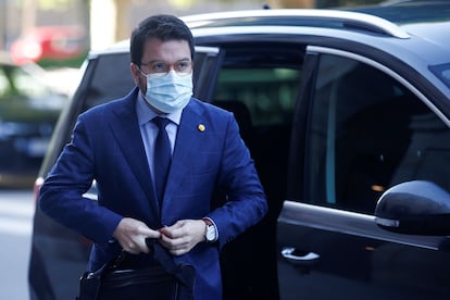 El vicepresidente de la Generalitat, Pere Aragonès, a su llegada al Parlament el pasado jueves.