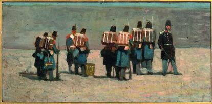 Óleo sobre tabla de Giovanni Fattori: 'Soldados franceses de 1859', 1859