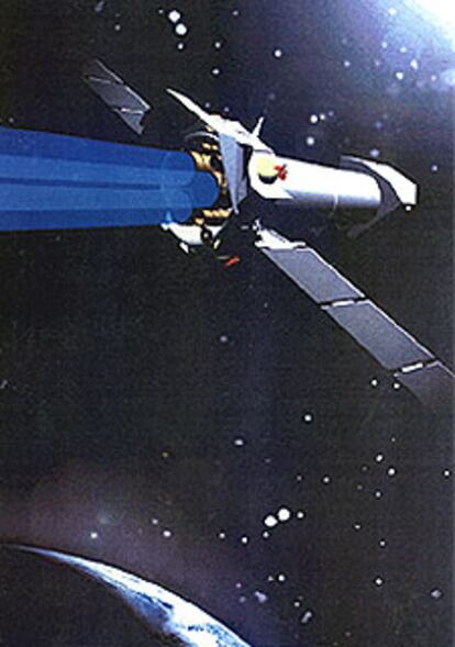 Recreacion artística del telescopio <i>XMM-Newton.</i>
Ilustración de una galaxia activa con un agujero negro en su centro.