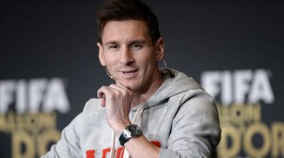 Messi, en la rueda de prensa, en Z&uacute;rich.