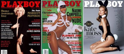 De izquierda a derecha: Marilyn Monroe, Naomi Campbell y Kate Moss, en portada de &#039;Playboy&#039;.