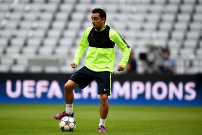 El centrocampista Xavi Hernández en el Allianz Arena de Múnich.