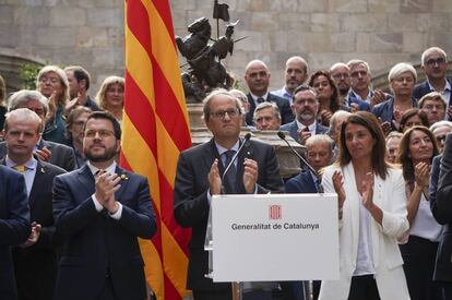 El presidente Quim Torra en el acto de este martes en la Generalitat.