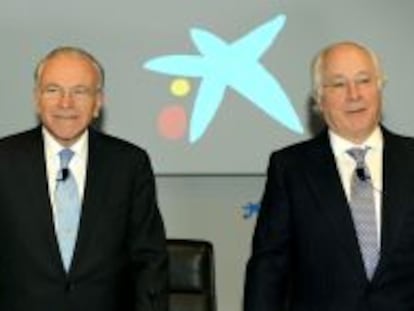 El presidente de CaixaBank, Isidre Fain&eacute; (i), y el consejero delegado, Juan Maria Nin, durante la presentaci&oacute;n de resultados de la entidad. 