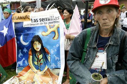 Miembros del Movimiento de los Sin Tierra y del Movimiento Campesino, en una manifestación en Curitiba.