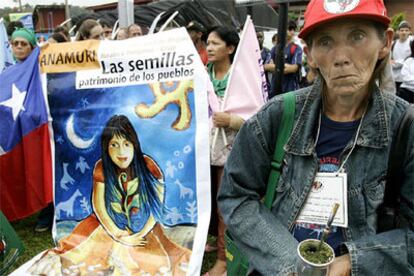 Miembros del Movimiento de los Sin Tierra y del Movimiento Campesino, en una manifestacin en Curitiba.