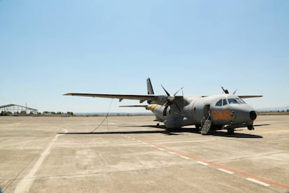 A Spanish aircraft participating in Operation Sophia at the Sigonella airbase in Sicily.