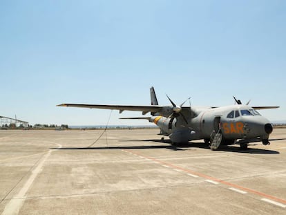 A Spanish aircraft participating in Operation Sophia at the Sigonella airbase in Sicily.
