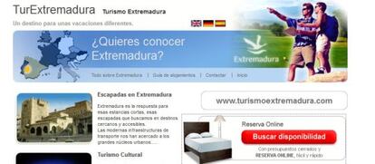 La web actual de Turismo de Extremadura, Turiex.com/