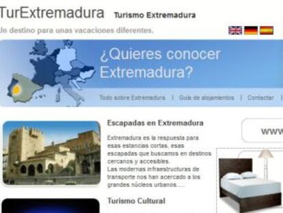 La web actual de Turismo de Extremadura, Turiex.com/