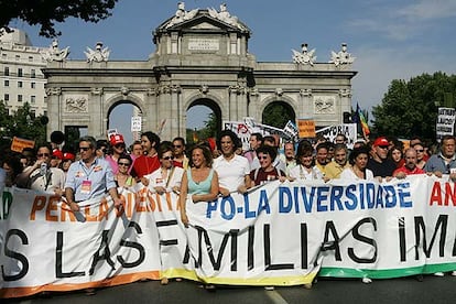 La cabecera de la manifestación con la ministra de Cultura, Carmen Calvo (la novena empezando por la izquierda).