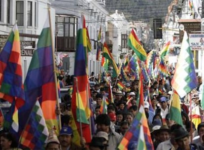 Manifestación indígena contra la discriminación racial celebrada el domingo en Sucre.