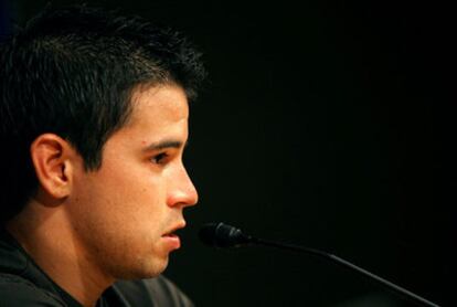 Javier Saviola, durante la rueda de prensa en el Camp Nou.