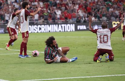 Marcelo reclama el penalti en el área del Al-Ahly, este lunes en la semifinal del Mundial de Clubes en Arabia Saudí.