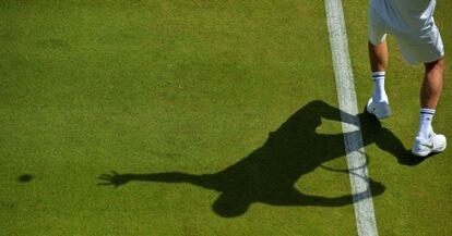 La sombra de Djokovic, durante un partido.