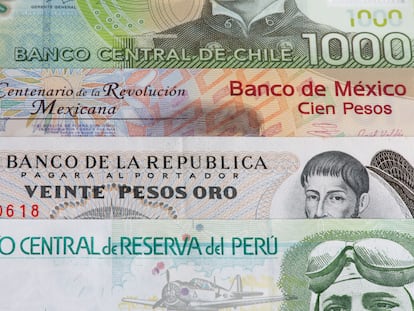 Billetes de distintos países de América Latina.