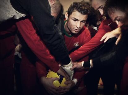 La selección portuguesa antes de saltar al campo