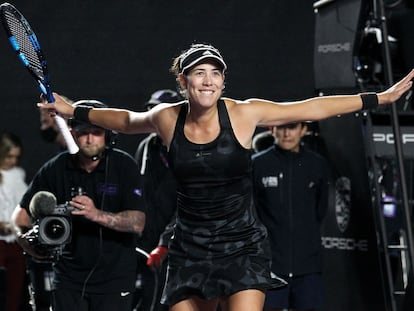 Grabiñe Muguruza celebra la victoria frente a Kontaveit, este lunes en Guadalajara (México).