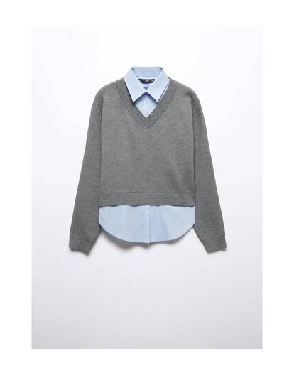 Mango. Este dos en uno, formado por camisa bsica y jersey gris con cuello en V,? har las delicias de cualquier amante de los armarios reducidos.