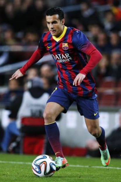 Pedro, en un partido en el Camp Nou